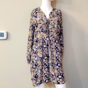 Skies are Blue floral long sleeve dress, blue, pink, and yellow, S